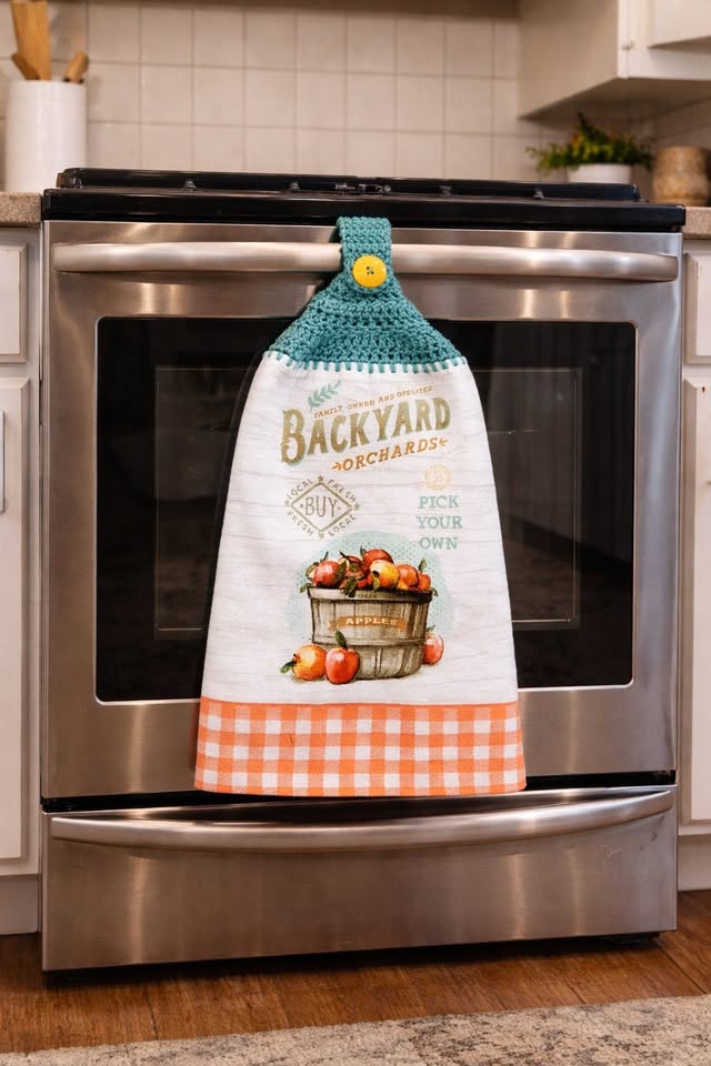 Handmade Crochet Top Apple Orchard Hanging Kitchen Towel