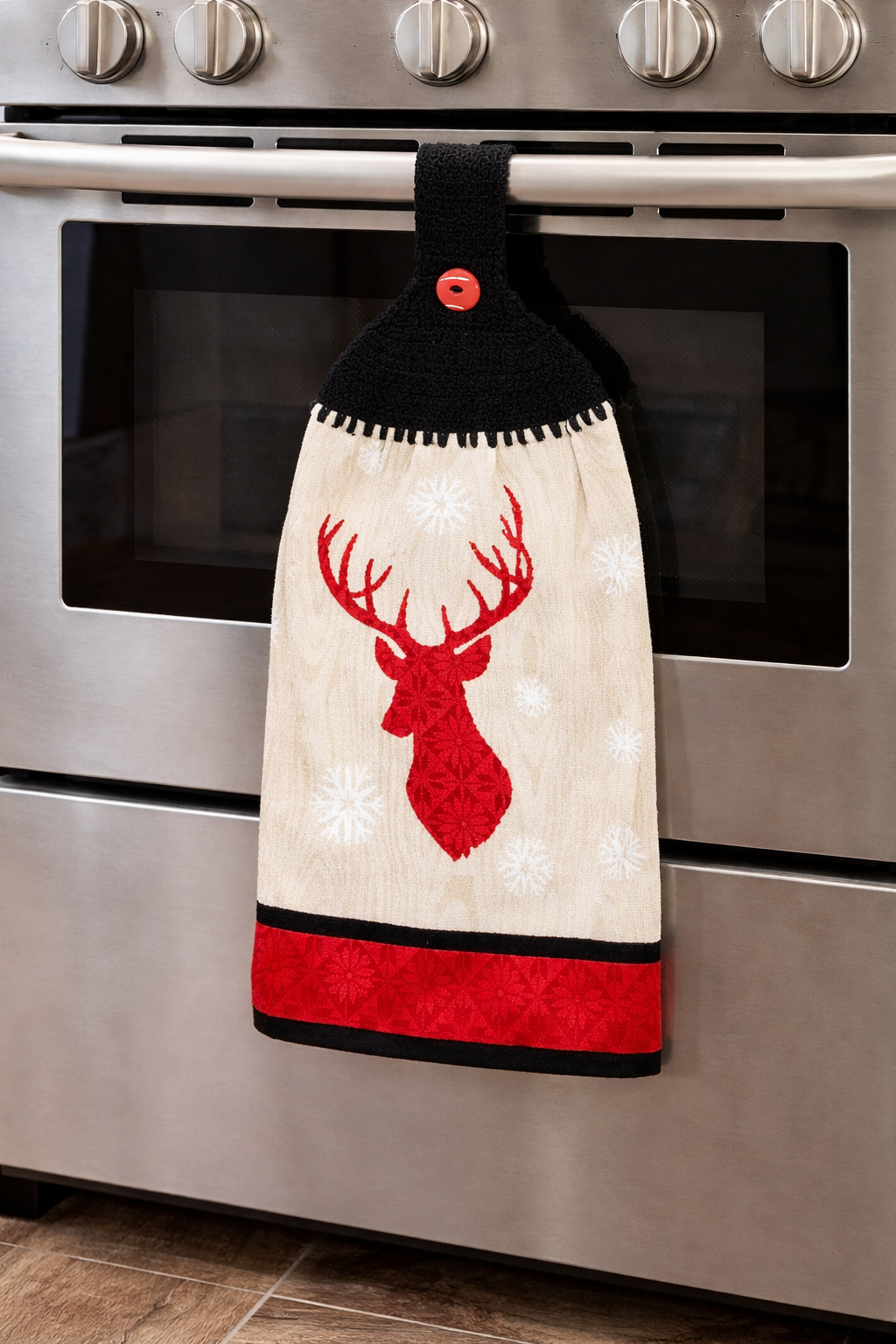Rustic Red Deer Crochet Top Kitchen Towel – Choice of Topper Color