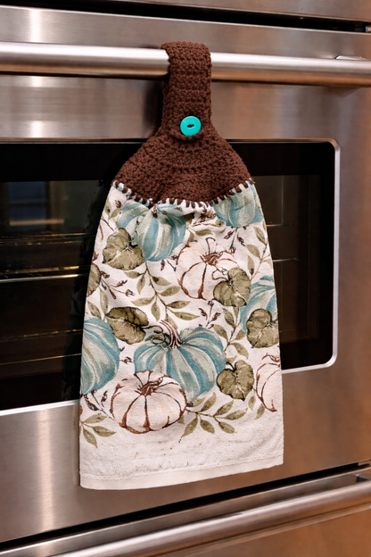 Rustic Blue Pumpkin Crochet Top Kitchen Towel – 100% Cotton Half Towel