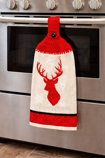 Rustic Red Deer Crochet Top Kitchen Towel – Choice of Topper Color