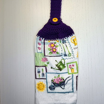 Garden Blooms Crochet Top Hanging Kitchen Towel – Purple Floral