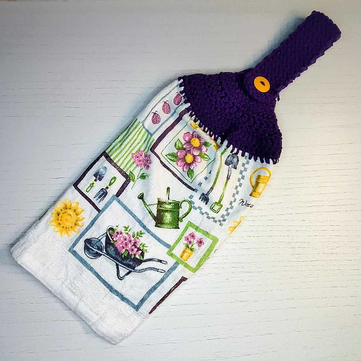 Garden Blooms Crochet Top Hanging Kitchen Towel – Purple Floral