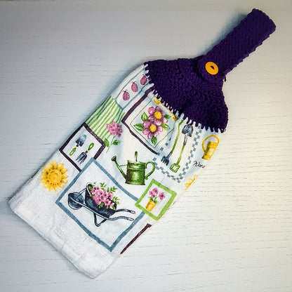 Garden Blooms Crochet Top Hanging Kitchen Towel – Purple Floral