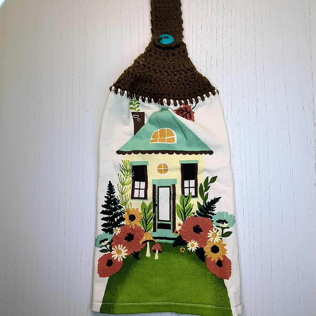 Cottage Garden Farmhouse Crochet Top Kitchen Towel – 100% Cotton Half Towel