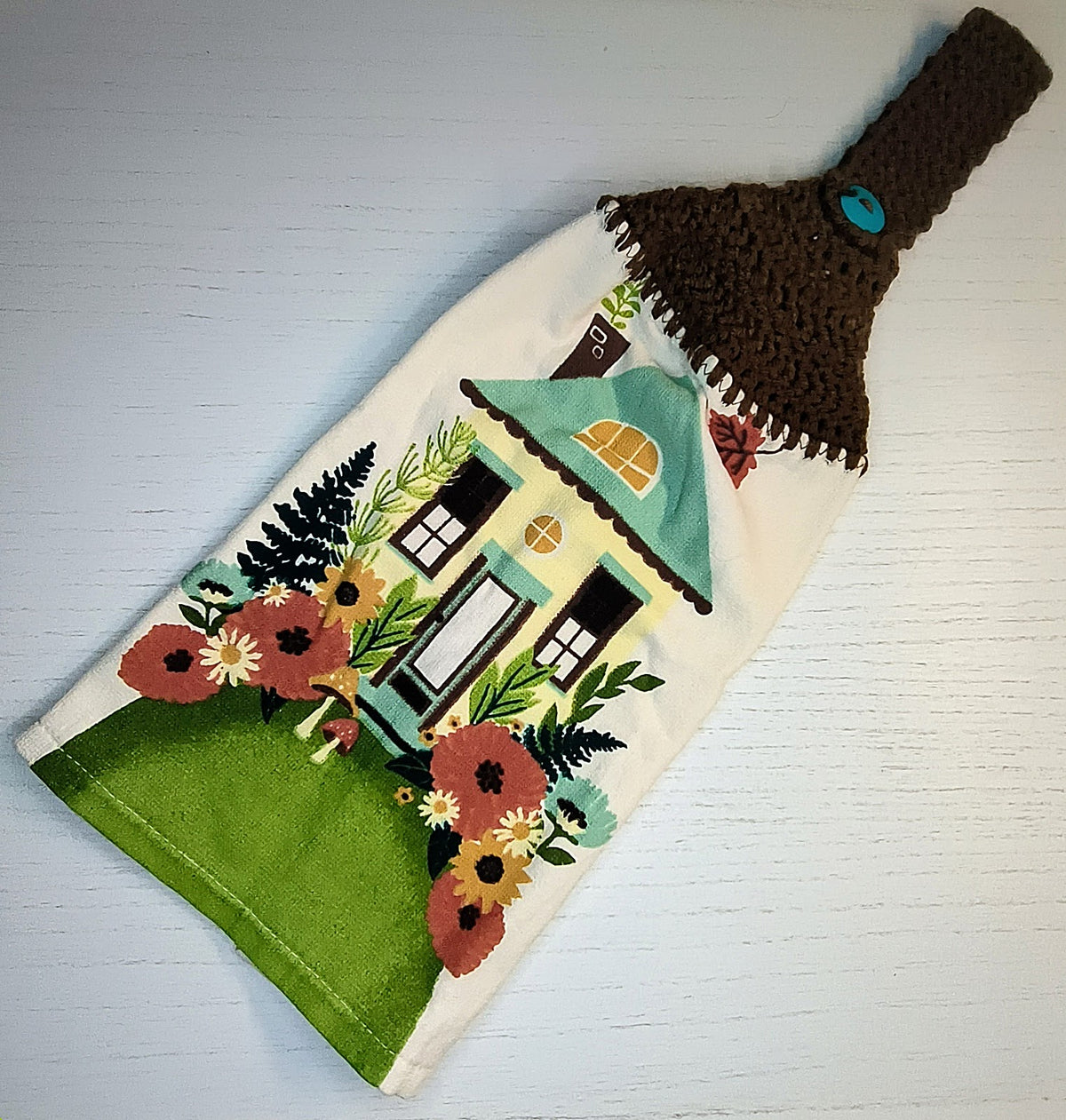 Cottage Garden Farmhouse Crochet Top Kitchen Towel – 100% Cotton Half Towel