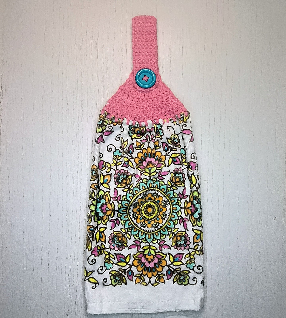 Colorful Floral Mandala Crochet Top Kitchen Towel – Handmade Half Towel