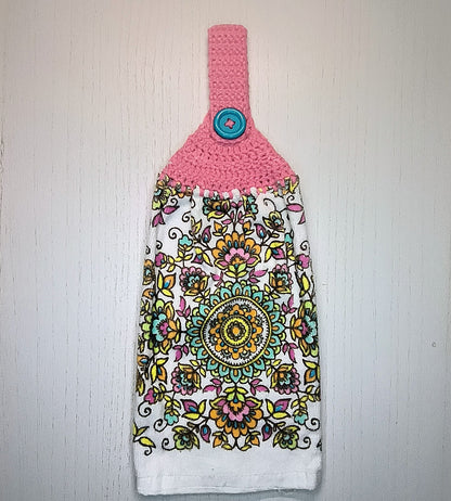 Colorful Floral Mandala Crochet Top Kitchen Towel – Handmade Half Towel