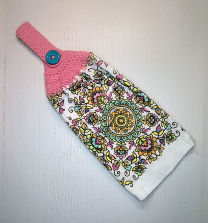 Colorful Floral Mandala Crochet Top Kitchen Towel – Handmade Half Towel
