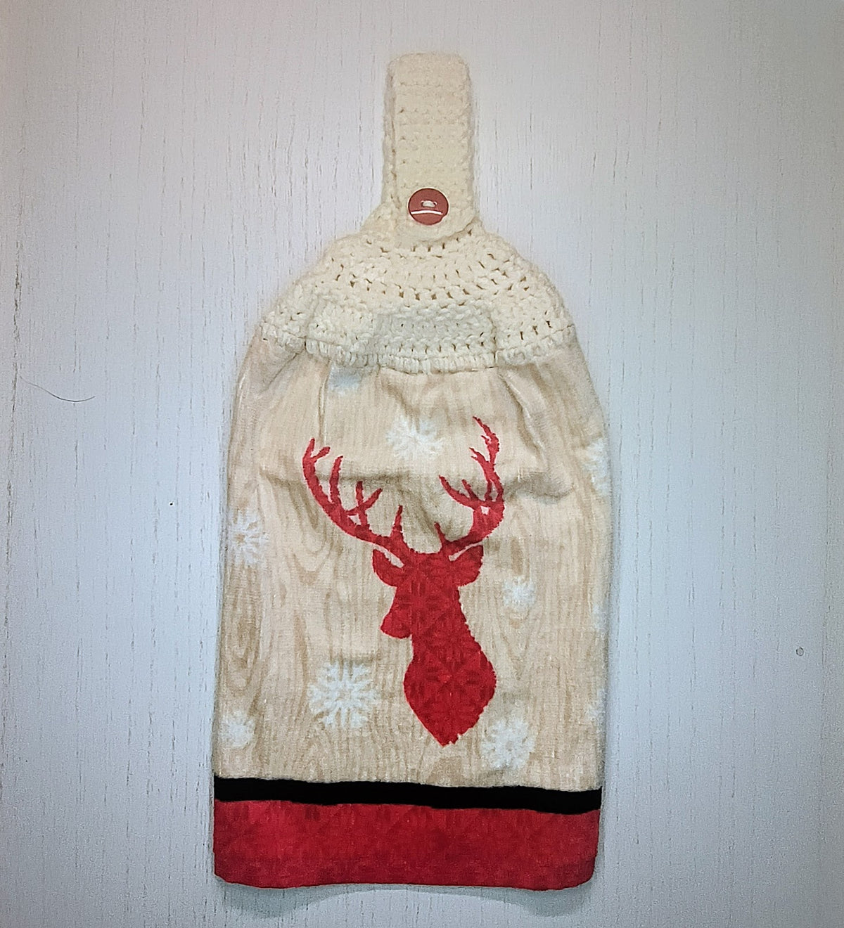 Rustic Red Deer Crochet Top Kitchen Towel – Choice of Topper Color