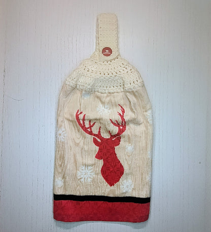 Rustic Red Deer Crochet Top Kitchen Towel – Choice of Topper Color