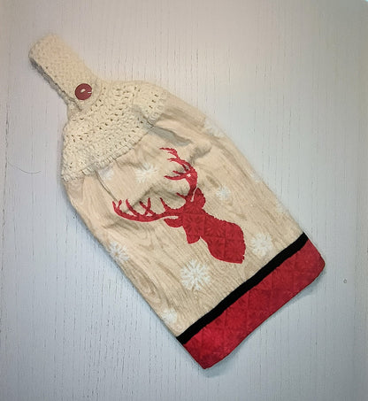 Rustic Red Deer Crochet Top Kitchen Towel – Choice of Topper Color