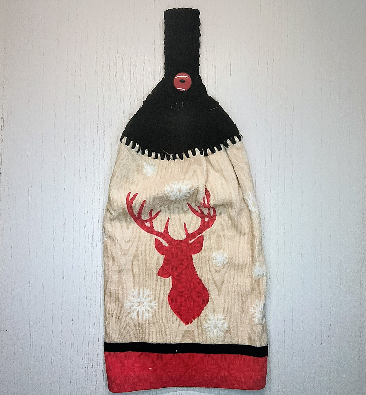 Rustic Red Deer Crochet Top Kitchen Towel – Choice of Topper Color