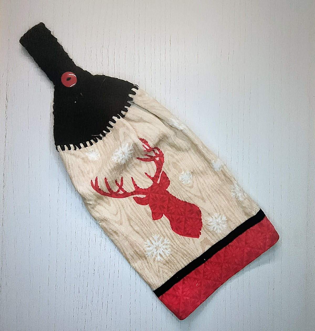 Rustic Red Deer Crochet Top Kitchen Towel – Choice of Topper Color
