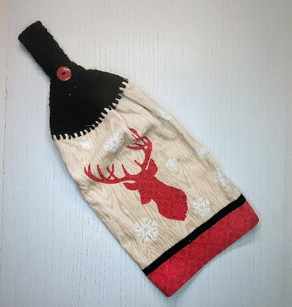 Rustic Red Deer Crochet Top Kitchen Towel – Choice of Topper Color