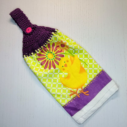 Spring Chick with Flowers Handmade Crochet Top Hanging Kitchen Towel