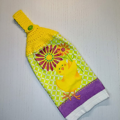 Spring Chick with Flowers Handmade Crochet Top Hanging Kitchen Towel