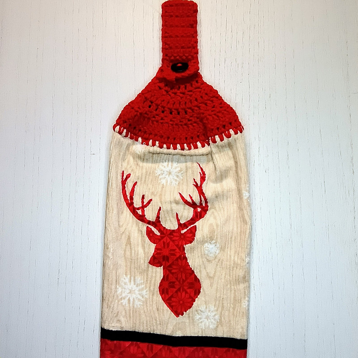 Rustic Red Deer Crochet Top Kitchen Towel – Choice of Topper Color
