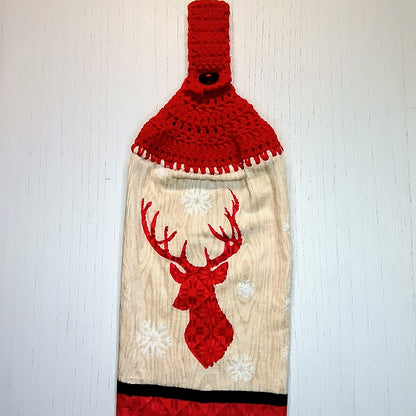 Rustic Red Deer Crochet Top Kitchen Towel – Choice of Topper Color