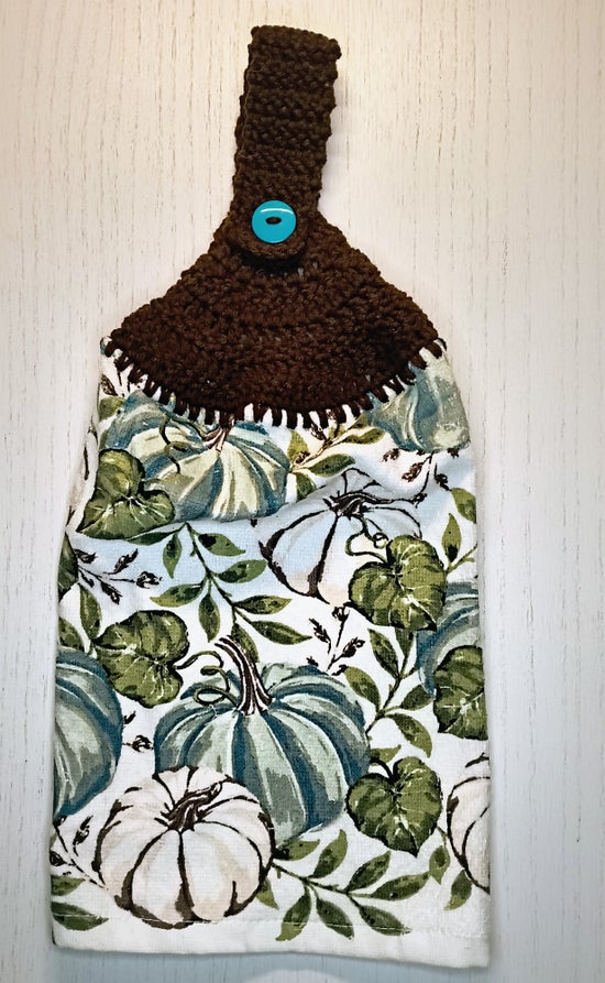 Rustic Blue Pumpkin Crochet Top Kitchen Towel – 100% Cotton Half Towel